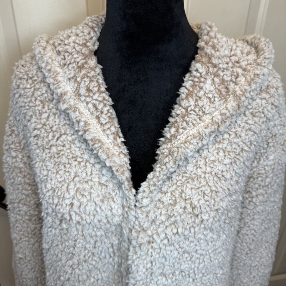 Serra Faux Shearling Open Front Cardigan Hooded Lounge Wrap Sz S/M Soft Cozy - Picture 4 of 11
